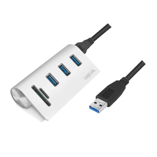 HUB USB 3.0 cu 3 porturi + cititor carduri Aluminiu, Logilink CR0045